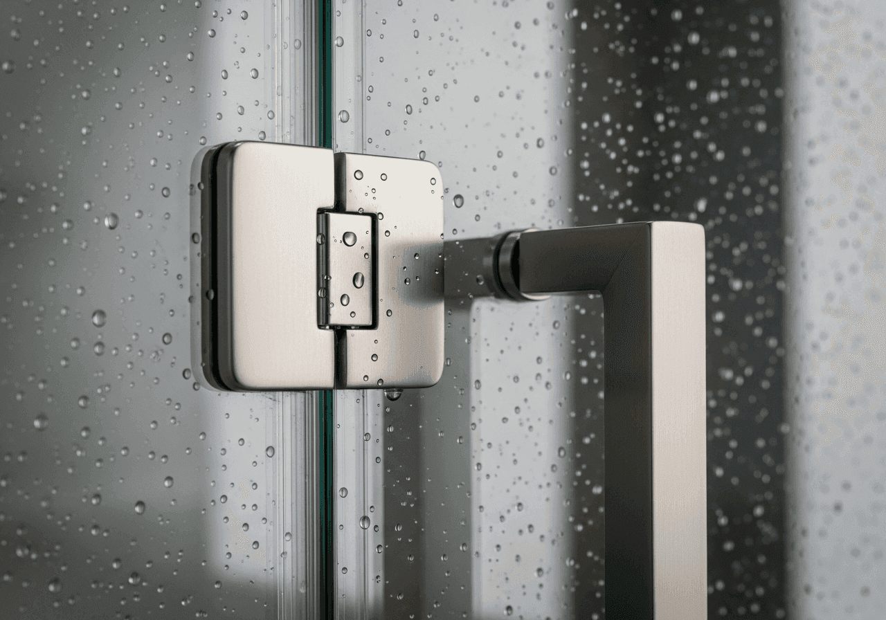 Frameless glass shower door detail