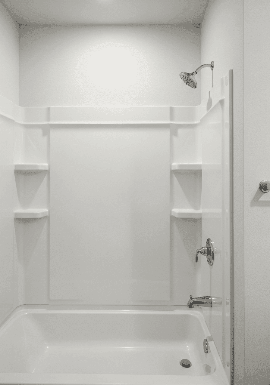 White acrylic shower surround with chrome fixtures