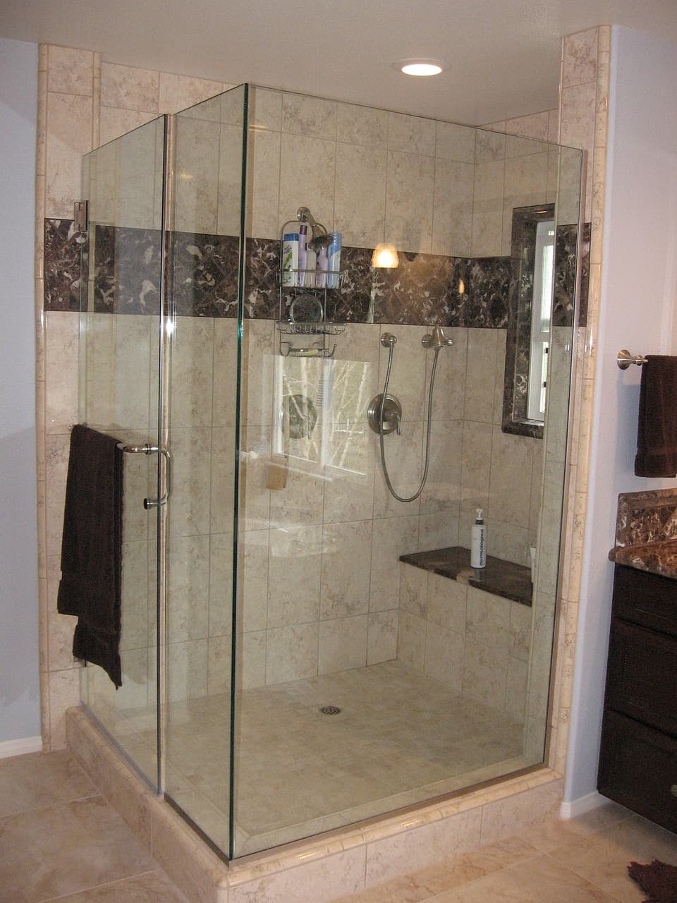 Marble-look porcelain tile shower